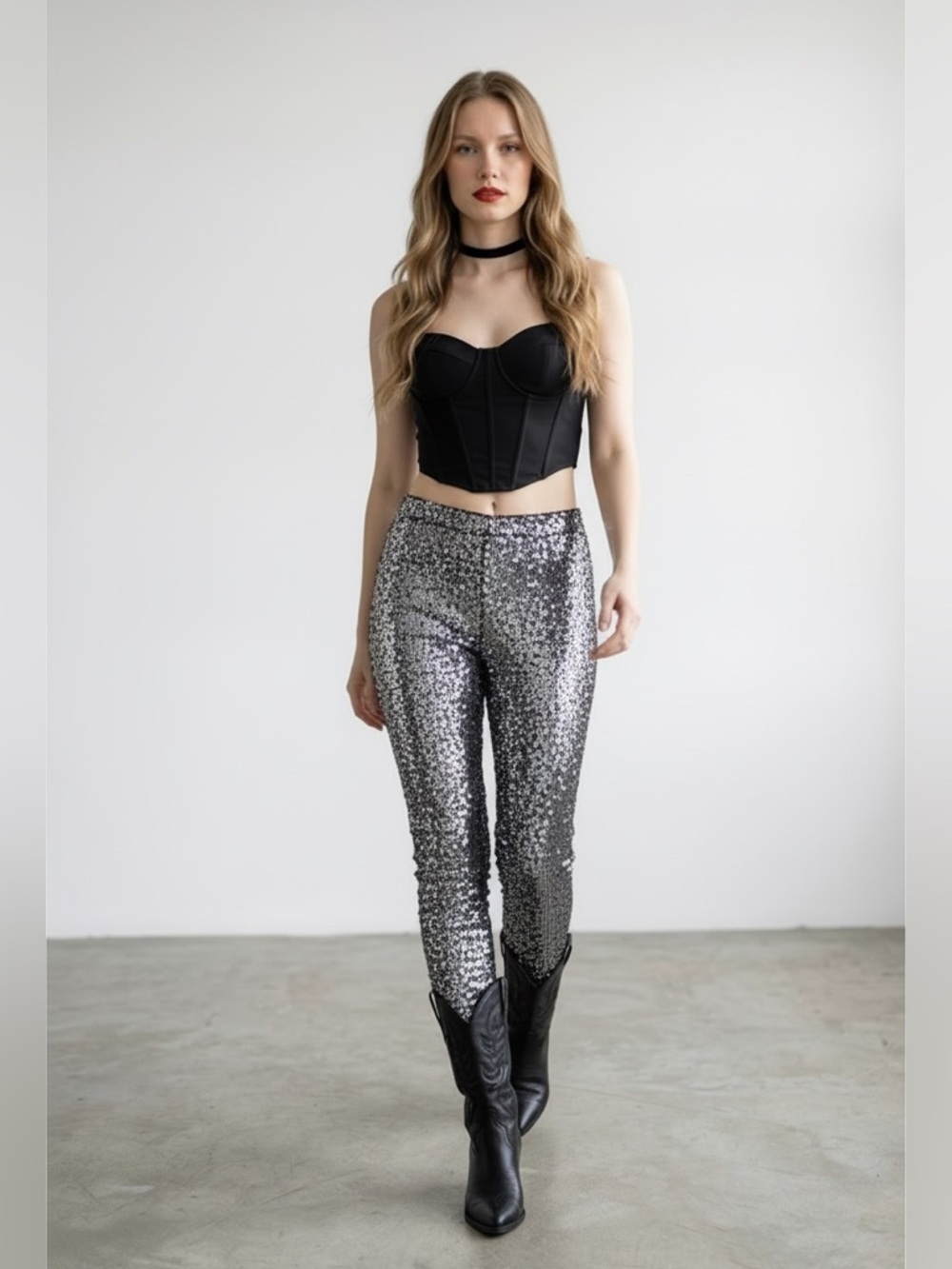 Silver sequin legging statement party pants Glam Festival Club